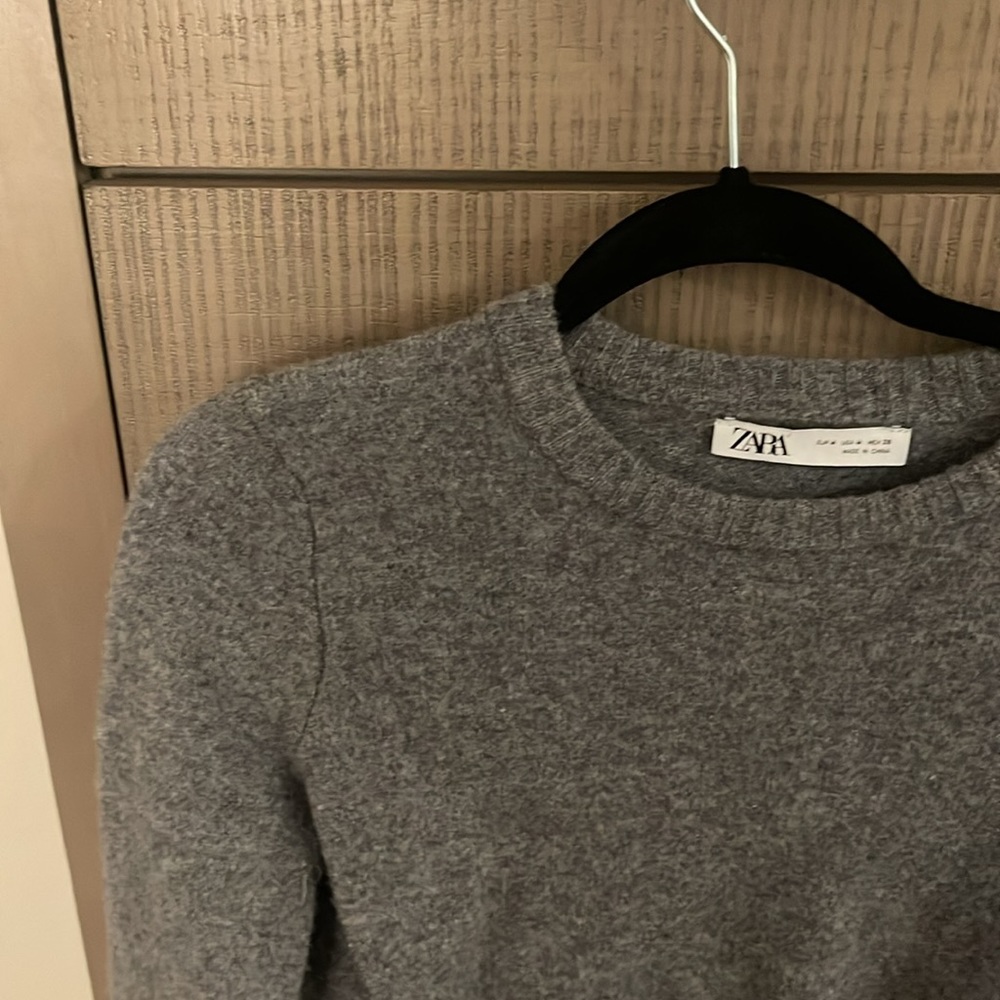 Zara Basic 100% Wool Sweater, Mid-Gray - image 3